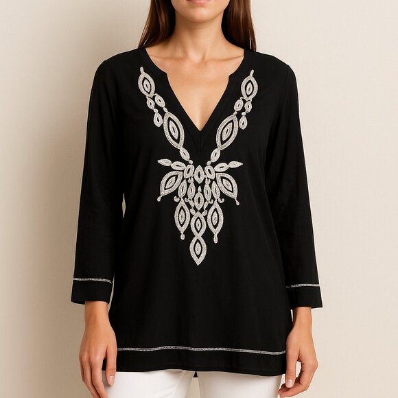 Marciano Tops - Marciano by GUESS Embroidered Blue Boho Tunic Top Size M